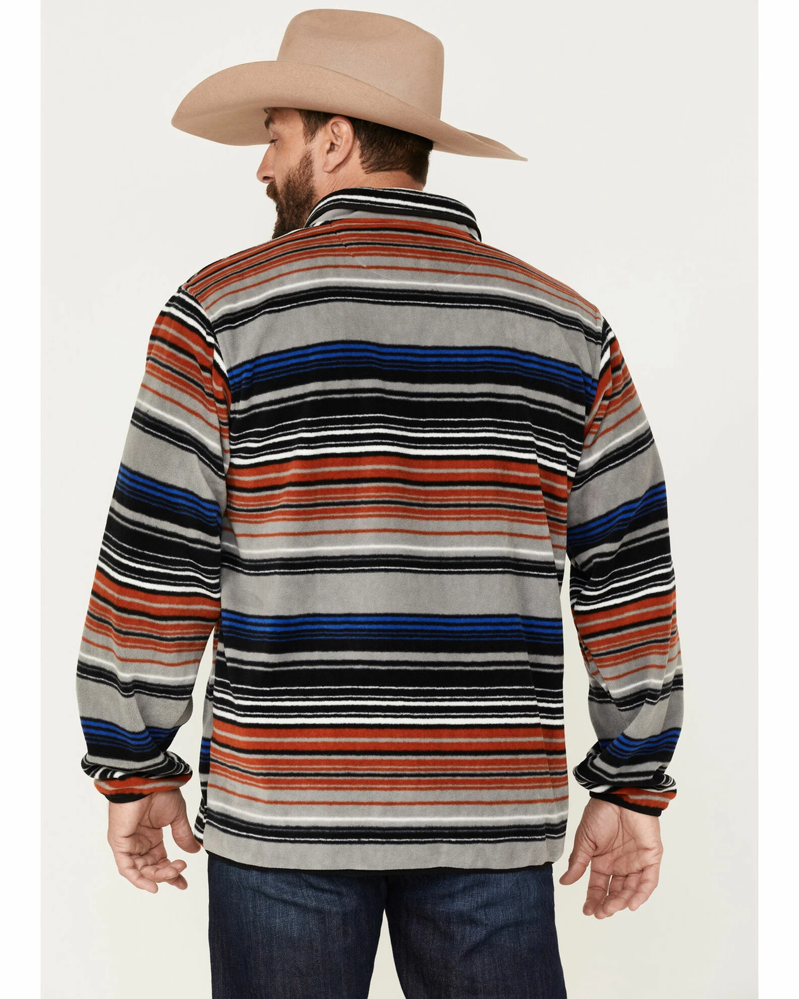 Cowboy Hardware Men's 1/4 Snap Serape Stripe Fleece Cadet Sweatshirt Orange 6 Cowboy Hardware Men's 1/4 Snap Serape Stripe Fleece Cadet Sweatshirt Orange - Image 4