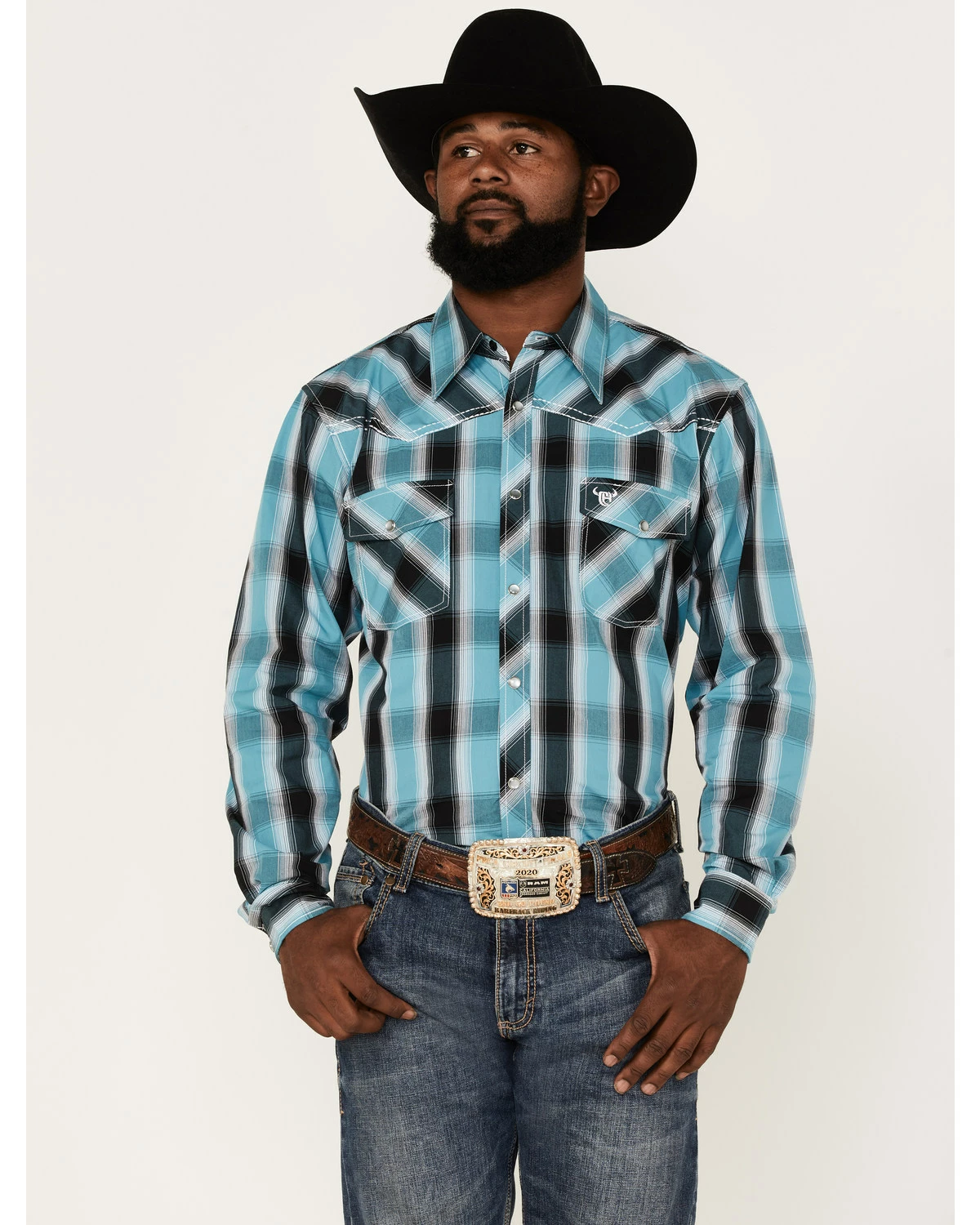 Cowboy Hardware Men's Hombre Large Plaid Long Sleeve Snap Western Shirt Steel 7 Cowboy Hardware Men's Hombre Large Plaid Long Sleeve Snap Western Shirt Steel - Image 5