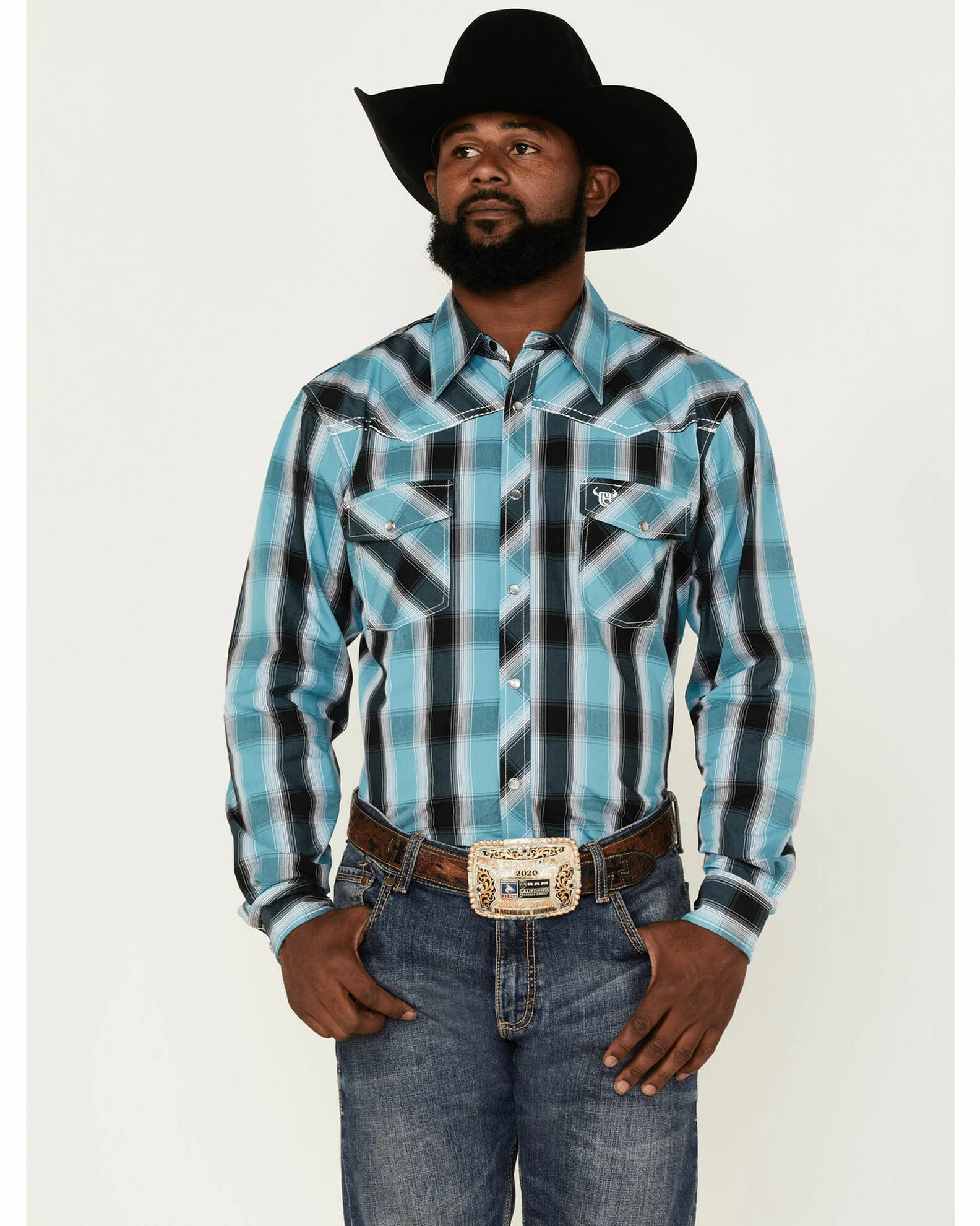 Cowboy Hardware Men's Hombre Large Plaid Long Sleeve Snap Western Shirt Steel 3 Cowboy Hardware Men's Hombre Large Plaid Long Sleeve Snap Western Shirt Steel