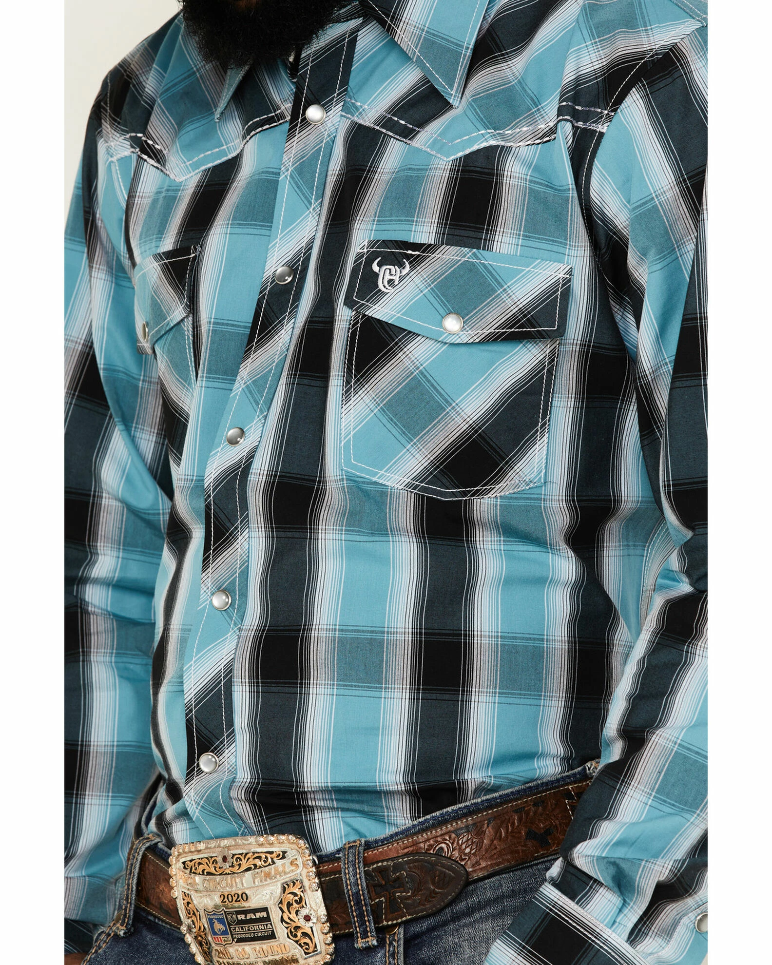 Cowboy Hardware Men's Hombre Large Plaid Long Sleeve Snap Western Shirt Steel 5 Cowboy Hardware Men's Hombre Large Plaid Long Sleeve Snap Western Shirt Steel - Image 3