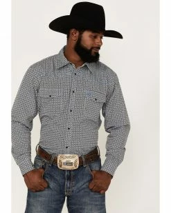 Cowboy Hardware Men's Twisted Geo Print Long Sleeve Western Snap Shirt White