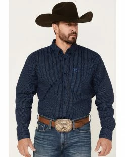 Cowboy Hardware Men's Diamond Plate Print Long Sleeve Button-Down Western Shirt Navy -Cowboy Hardware Shop 2000378820 410 P1 1