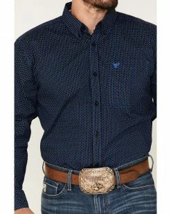 Cowboy Hardware Men's Diamond Plate Print Long Sleeve Button-Down Western Shirt Navy -Cowboy Hardware Shop 2000378820 410 P3