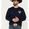 Cowboy Hardware Two Guns And Skull Graphic Long Sleeve T-Shirt For Men's Navy -Cowboy Hardware Shop 2000378821 410 P1