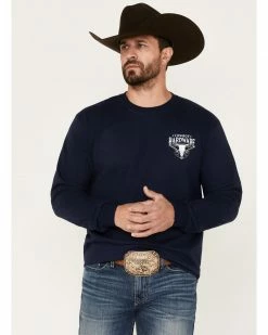 Cowboy Hardware Two Guns And Skull Graphic Long Sleeve T-Shirt For Men's Navy