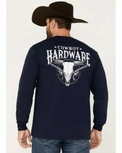 Cowboy Hardware Two Guns And Skull Graphic Long Sleeve T-Shirt For Men's Navy -Cowboy Hardware Shop 2000378821 410 P4