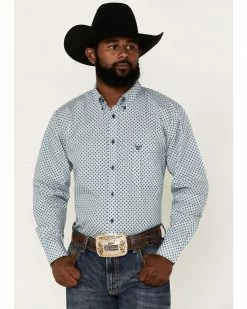 Cowboy Hardware Shop 17 Cowboy Hardware Men's Diamond Star Print Long Sleeve Button-Down Western Shirt Blue